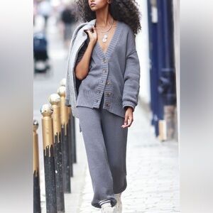 FREE PEOPLE FP Beach Hailee Cardi Cardigan Pants Set, Peppery Blue, Medium